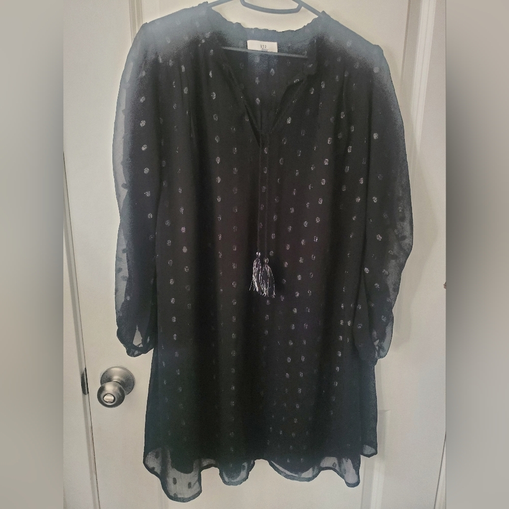 (Moving Sale) Black Sheer Midi Dress with Shimmer Accents Medium